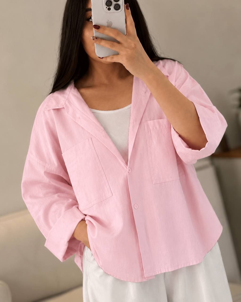 شومیز زنانه باکسی طرح 2 جیب فری سایز کد 010