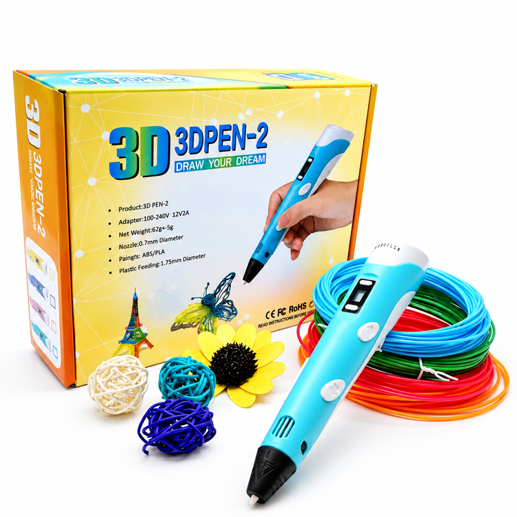 قلم طراحی سه بعدی 3D PEN-2 اورجینال | نمایشگر دار با تنظیم سرعت و فیلامنت PLA و